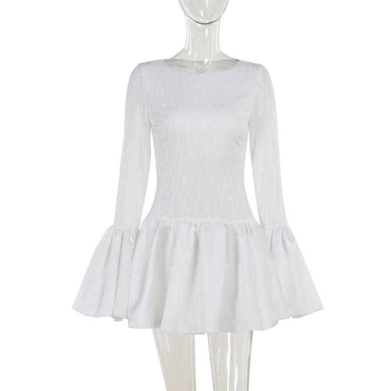 Long flared sleeve ruffle mini dress
