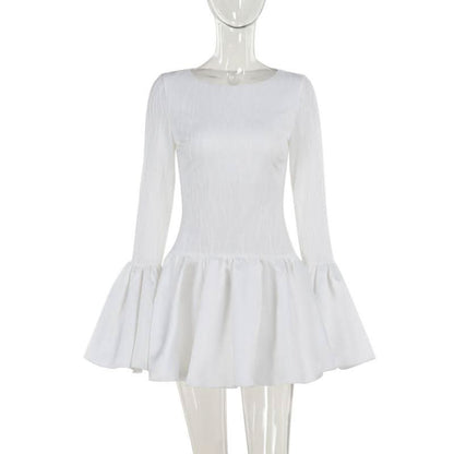 Long flared sleeve ruffle mini dress