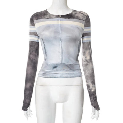 Tie dye contrast long sleeve gloves zip-up pant set