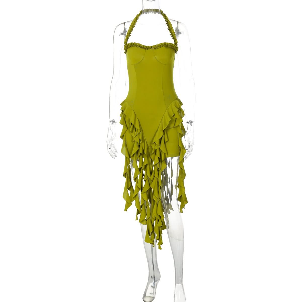 Halter ruffle backless midi dress