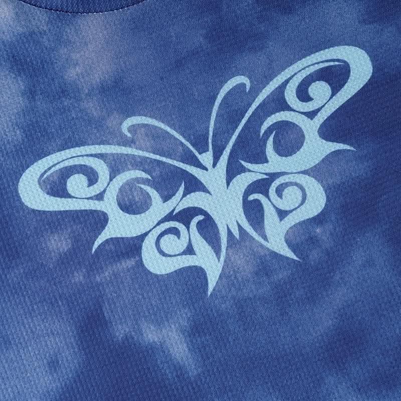 Butterfly pattern long sleeve tie dye crewneck top-final-sale