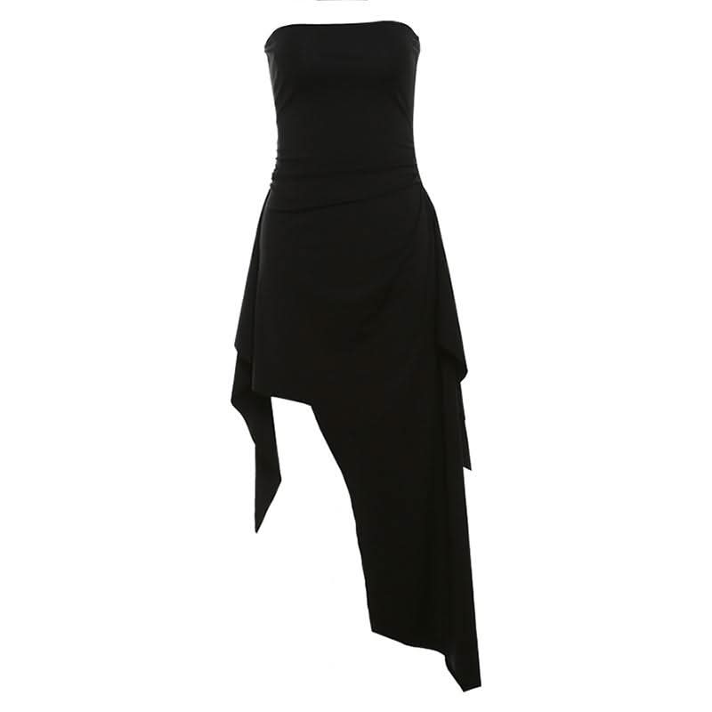 Irregular backless solid tube midi dress