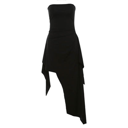 Irregular backless solid tube midi dress