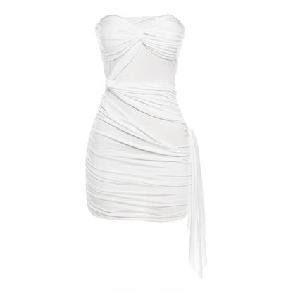 Ruffle solid ruched tube mini dress