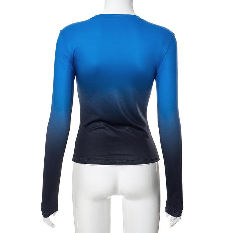 Gradient long sleeve contrast crewneck top