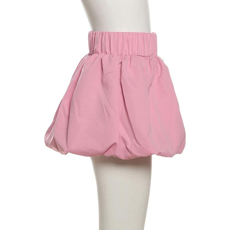 Ruched high rise solid bubble mini skirt