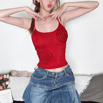 Flower applique u neck glitter cami top