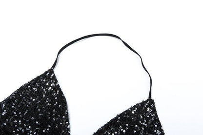 Halter metallic glitter cowl neck ruched 2 piece top