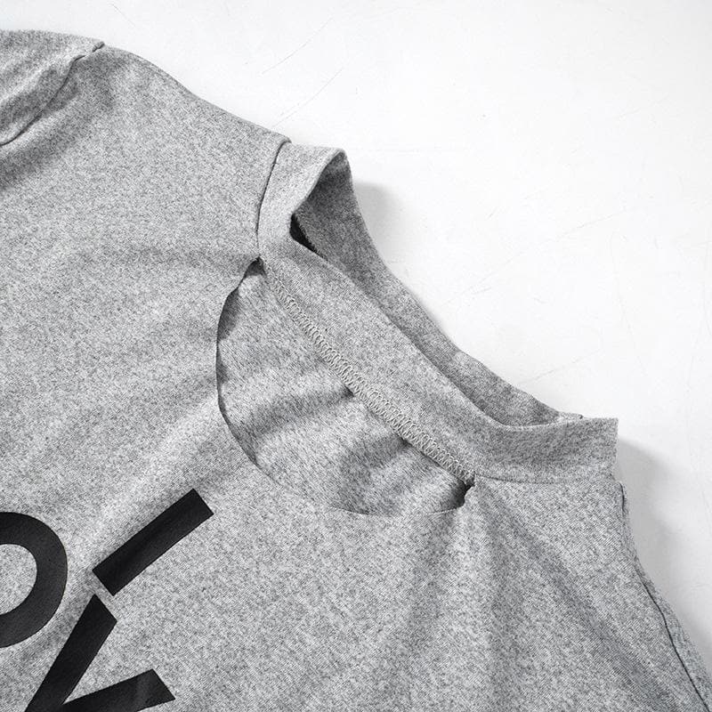 Short sleeve letter print crewneck hollow out crop cut out top