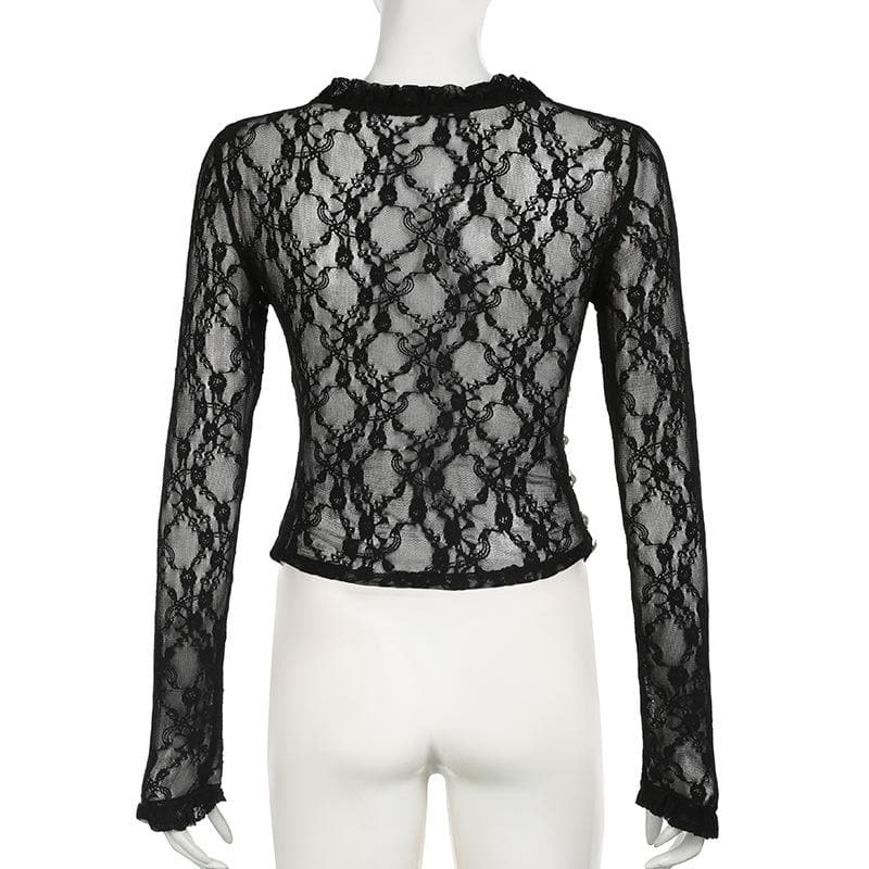 Long sleeve v neck lace button top