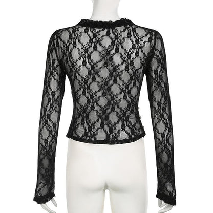 Long sleeve v neck lace button top