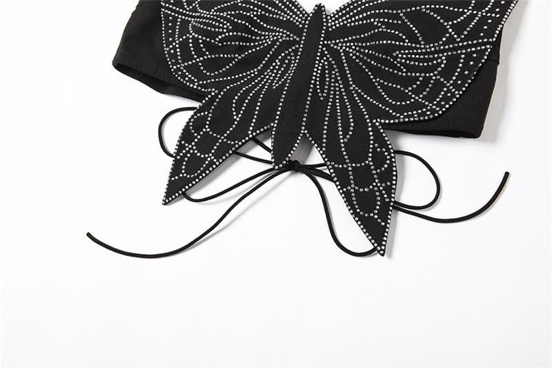 Butterfly pattern beaded knotted cami top