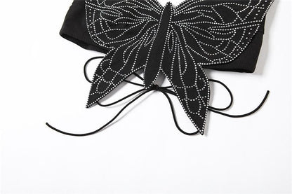 Butterfly pattern beaded knotted cami top