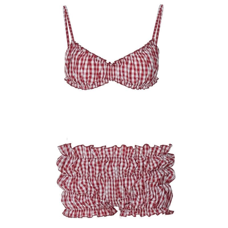 Plaid print smocked cami pant set