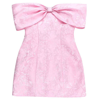 Off shoulder bowknot zip-up lace mini dress