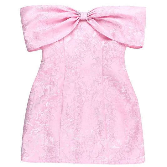 Off shoulder bowknot zip-up lace mini dress