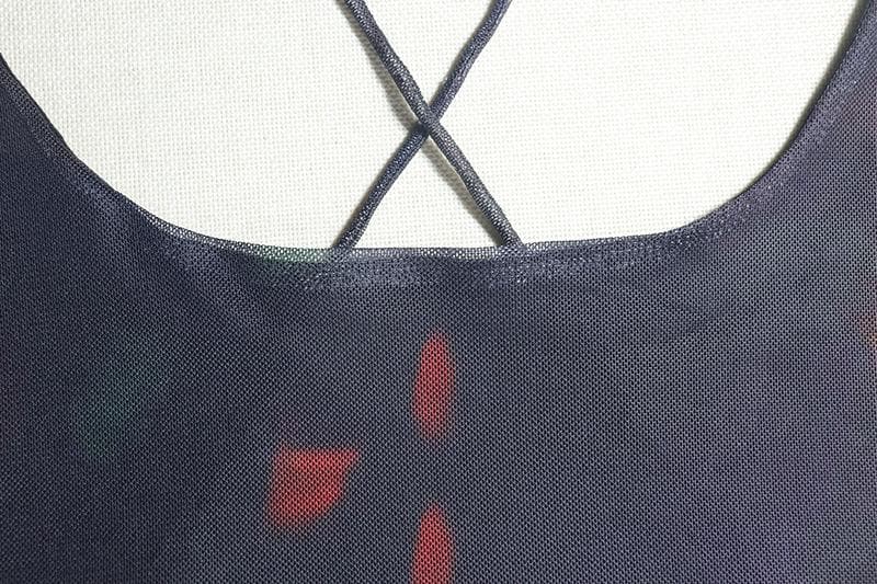 Mesh print u neck cross back cami maxi dress