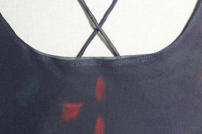 Mesh print u neck cross back cami maxi dress