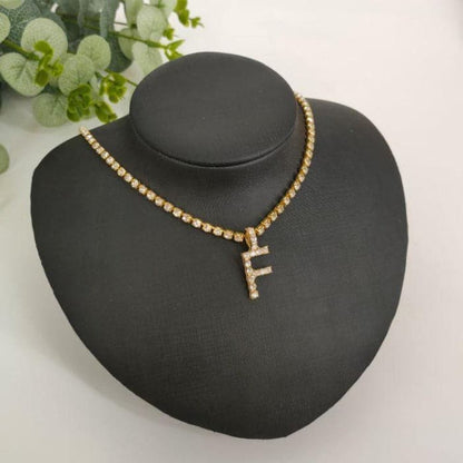 Initials pendant rhinestone chocker