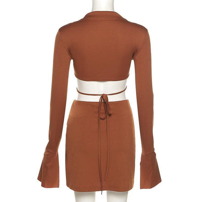 Long flared sleeve skirt set