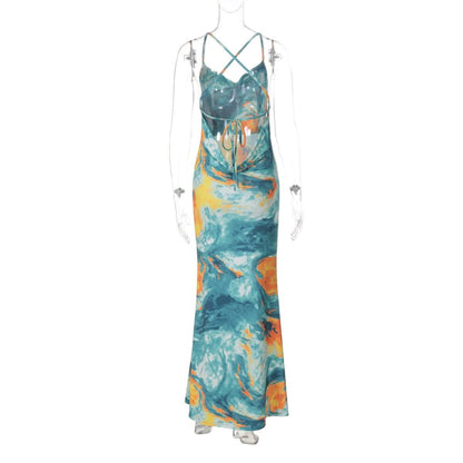 Tie dye cross front cami maxi dress-final-sale