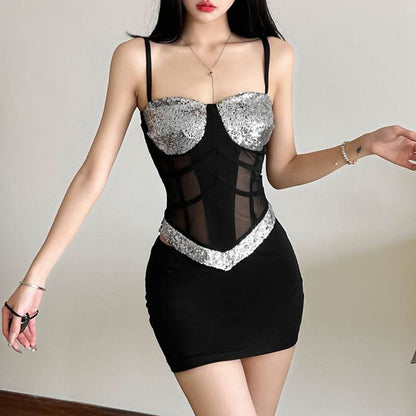 Glitter v neck mesh backless cami top