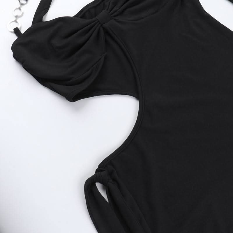 Irregular long sleeve hollow out o ring cut out mini dress