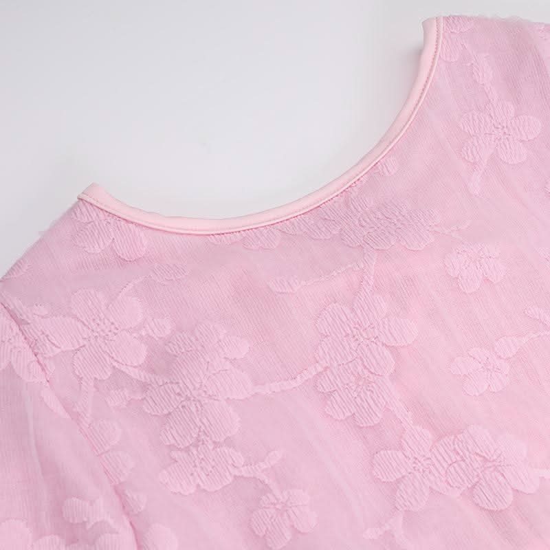 Crewneck long sleeve lace up flower pattern maxi dress