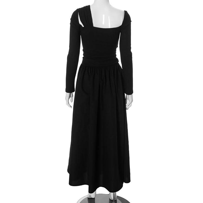 Long sleeve ruched textured irregular knotted maxi dress