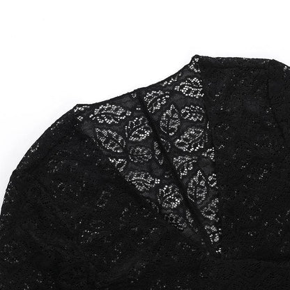 Flared sleeve v neck lace knotted top