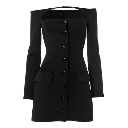 Off shoulder long sleeve button hollow out cut out mini dress