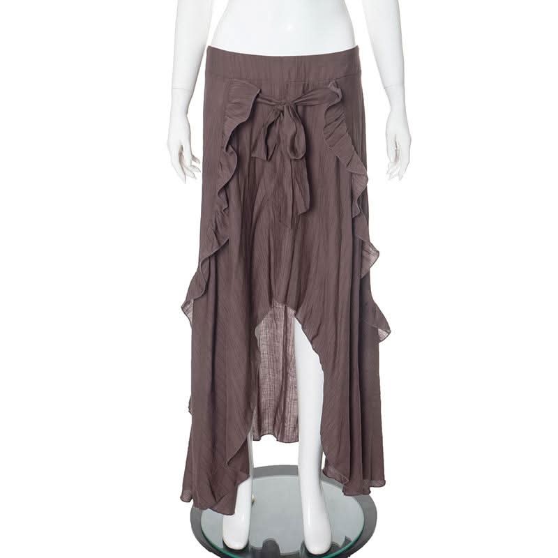Ruffle knotted zip-up maxi skirt