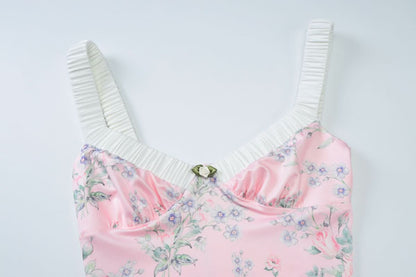 V neck flower print cami maxi dress