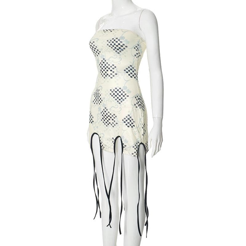Print tassels slit tube mini dress