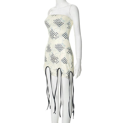 Print tassels slit tube mini dress