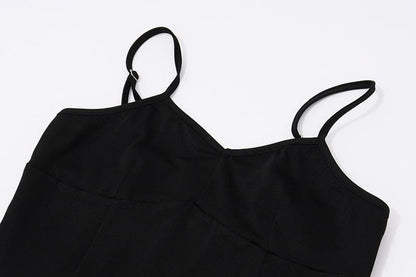 V neck patchwork contrast cami maxi dress