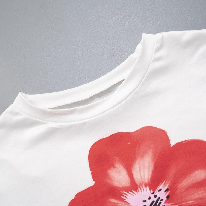 Crew neck short sleeve flower print top