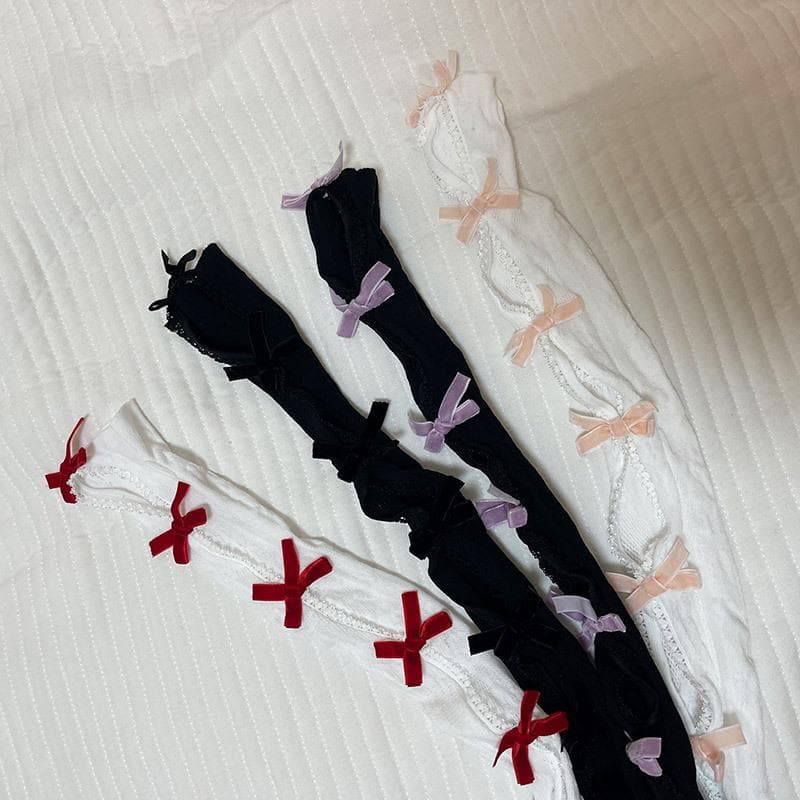 Lace bowknot hollow out contrast gloves