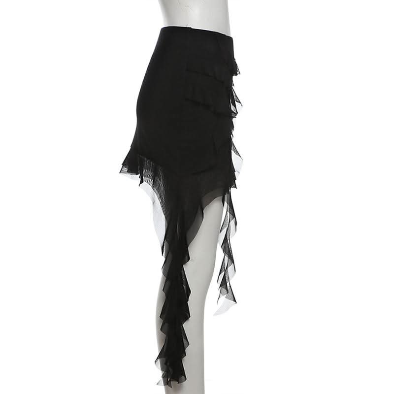 Ruffle mesh solid mini skirt