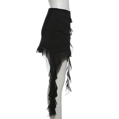 Ruffle mesh solid mini skirt