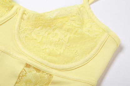 Corset u neck button solid lace cami crop top