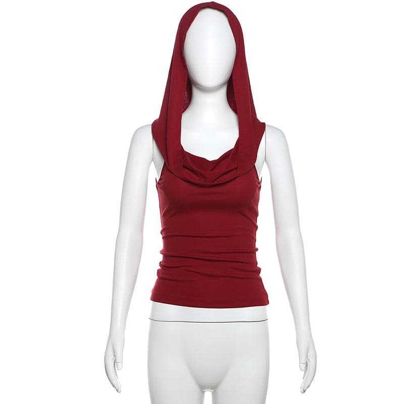 Sleeveless cowl neck hoodie ruched top