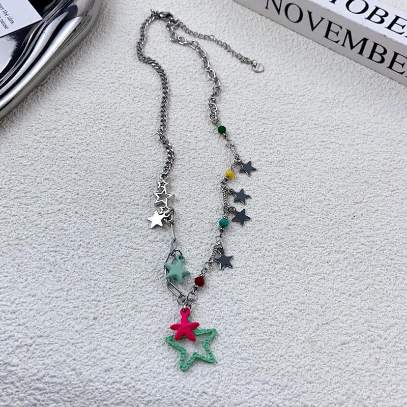 Star pendant multicolor chain necklace