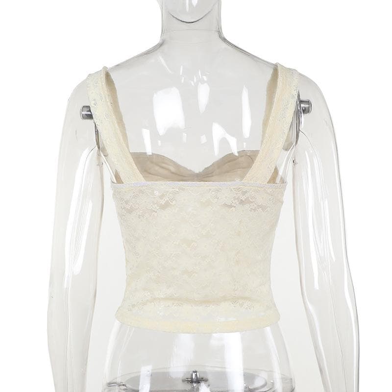 Ruched sweetheart neck lace see through cami top