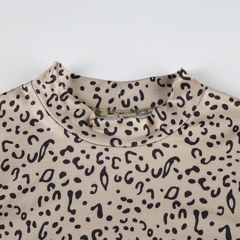 Leopard print long sleeve high neck bodysuit
