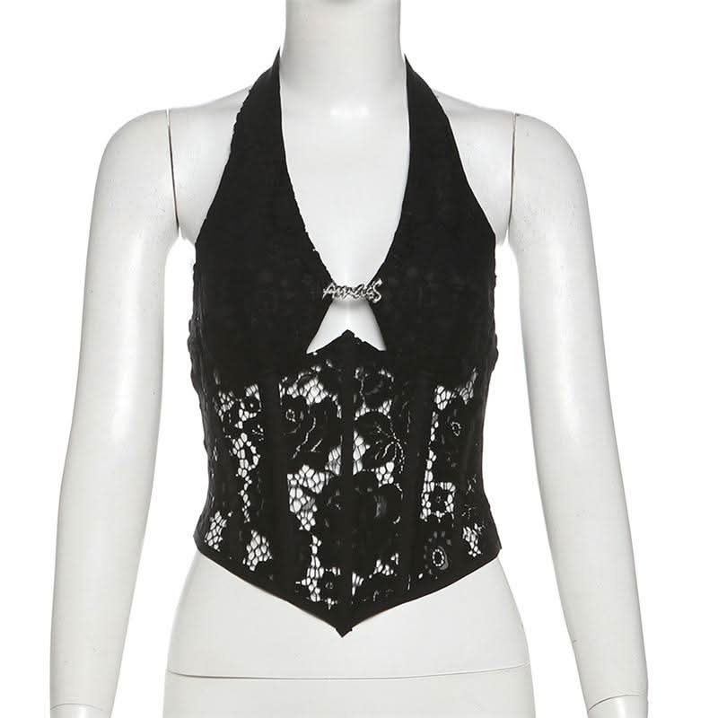 Halter corset lace backless top
