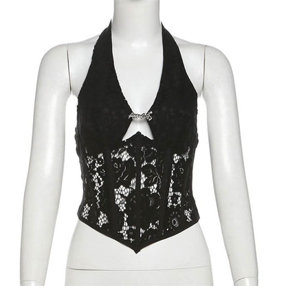 Halter corset lace backless top