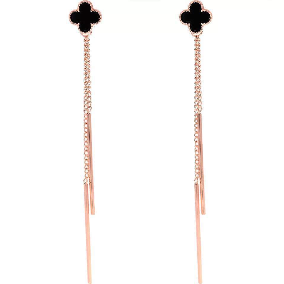 Four leaf clover tassels stud earrings