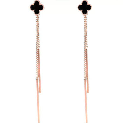 Four leaf clover tassels stud earrings