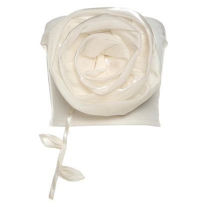 Flower applique backless solid tube top